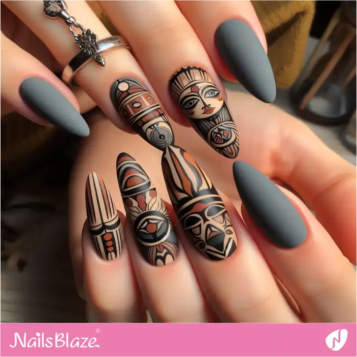 Matte Nails Inspired by Coast Salish Indigenous Art | Canadian | Tribal - NB1483